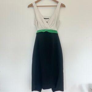 Black Halo Jackie O Cut-Out Color Block Dress Black Green White Knee Length XS/S